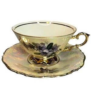 Vintage Waldershof Bavaria Lusterware Tea Cup Saucer Set 22k Gold Handerbait